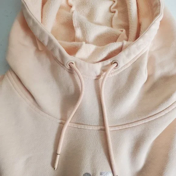 Nike Sweatshirt Hooded Cropped Metallic Logo Light Pink/peach Womens size L - Picture 5 of 10